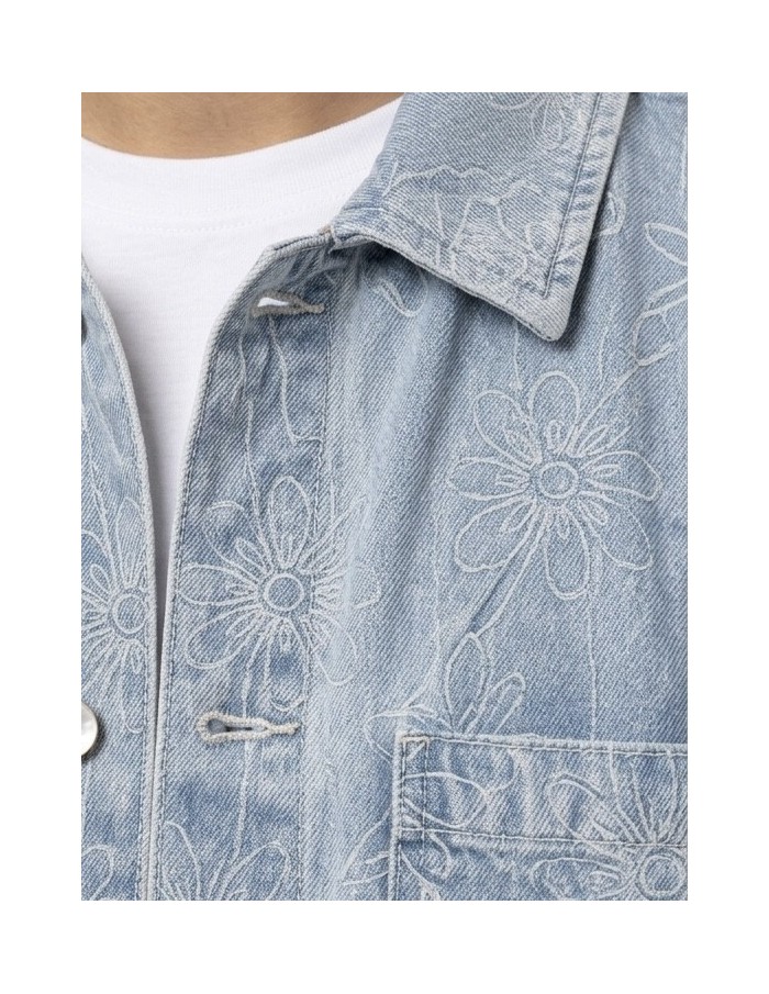 ENSEMBLE EN JEANS SHORT ET CHEMISE BLEU CLAIR BRODERIES FLORALES- HOMME