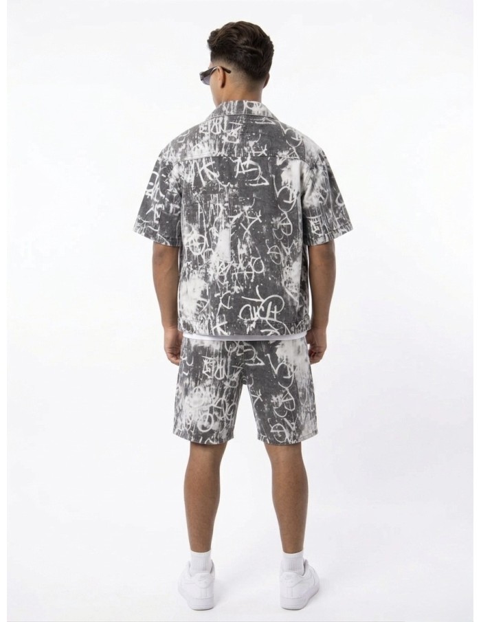 ENSEMBLE EN JEANS SHORT ET CHEMISE BLANC / GRIS  - HOMME