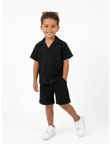 ENSEMBLE TEXTURÉ CHEMISE + SHORT NOIR...