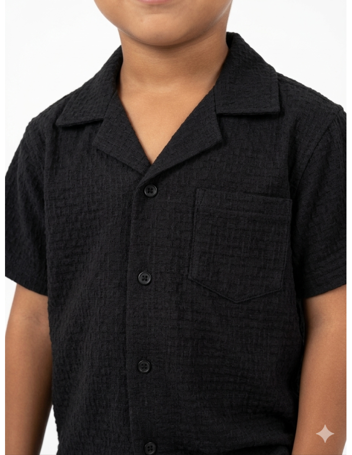 ENSEMBLE TEXTURÉ CHEMISE + SHORT NOIR - GARÇON