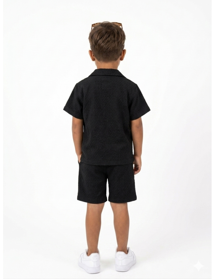 ENSEMBLE TEXTURÉ CHEMISE + SHORT NOIR - GARÇON
