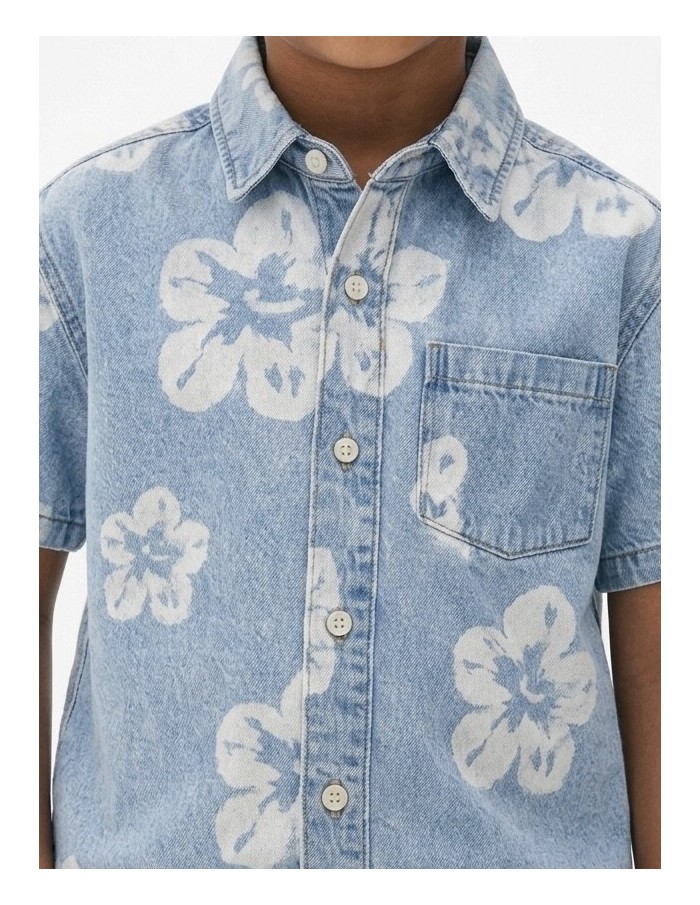 ENSEMBLE CHEMISE + BERMUDA JEAN IMPRIMÉ FLEURS - GARÇON