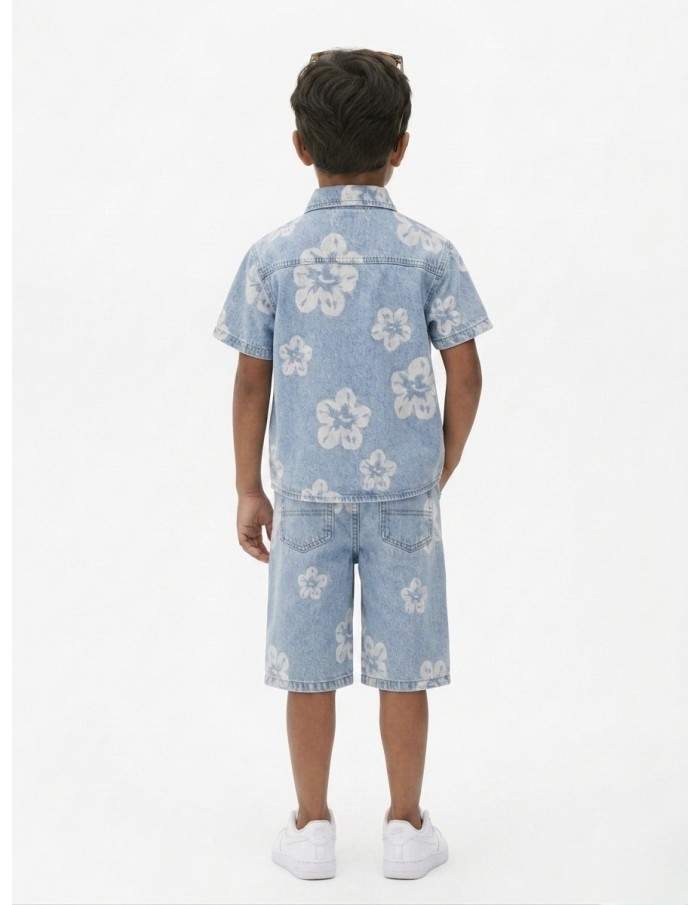 ENSEMBLE CHEMISE + BERMUDA JEAN IMPRIMÉ FLEURS - GARÇON