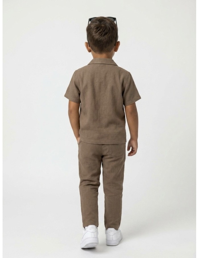 ENSEMBLE CHEMISE + PANTALON MARRON/TAUPE - GARÇON