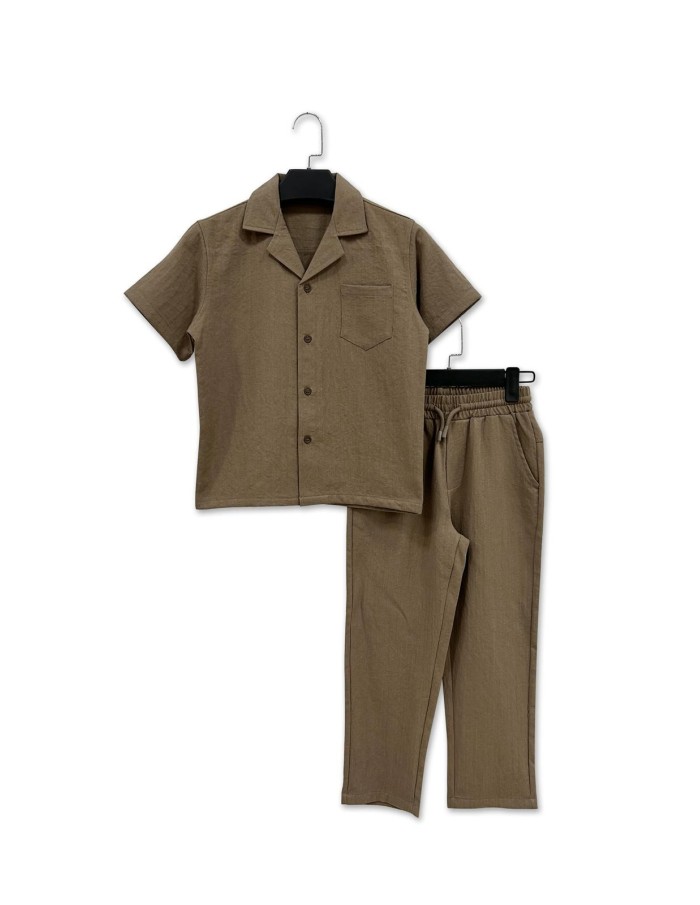 ENSEMBLE CHEMISE + PANTALON MARRON/TAUPE - GARÇON