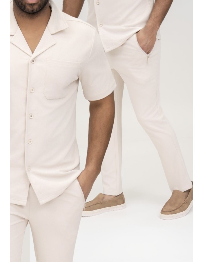 ENSEMBLE CHEMISE + PANTALON TEXTURÉ BEIGE - HOMME