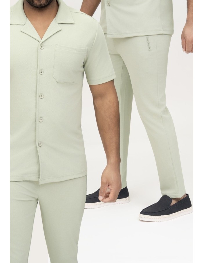 ENSEMBLE CHEMISE + PANTALON TEXTURÉ VERT SAUGE - HOMME
