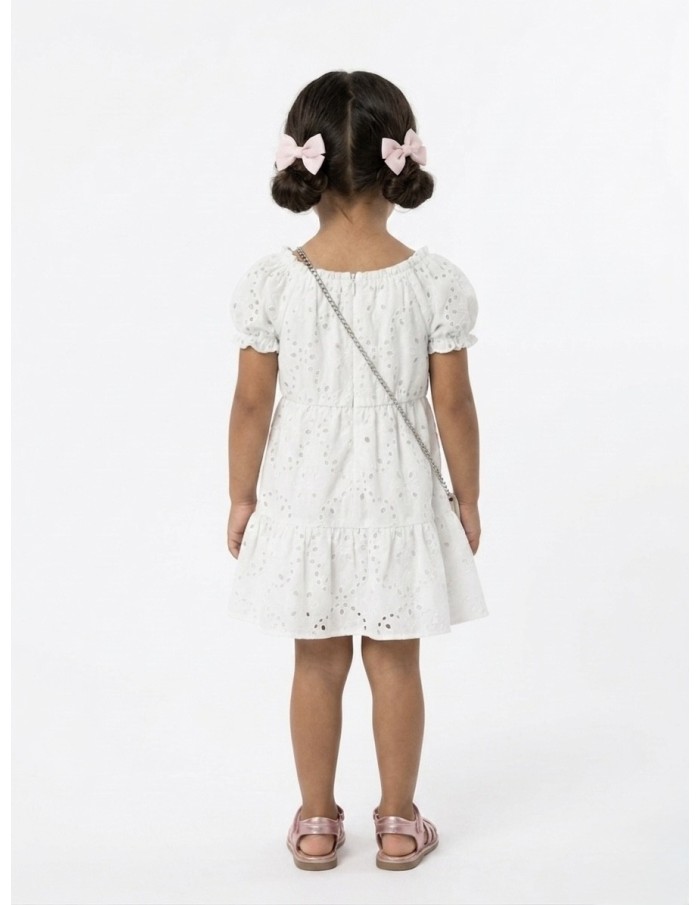 ROBE + SAC ASSORTI MOTIFS FLORAUX ARGENTÉ ET BLANCHE - FILLE