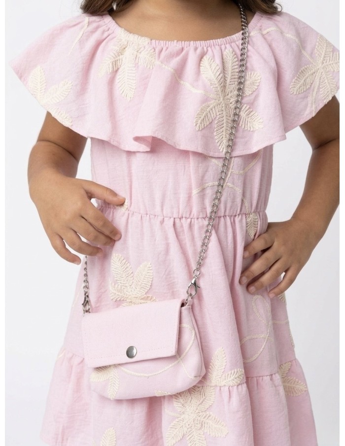 ROBE À VOLANTS BRODÉ + SAC ASSORTI ROSE - FILLE