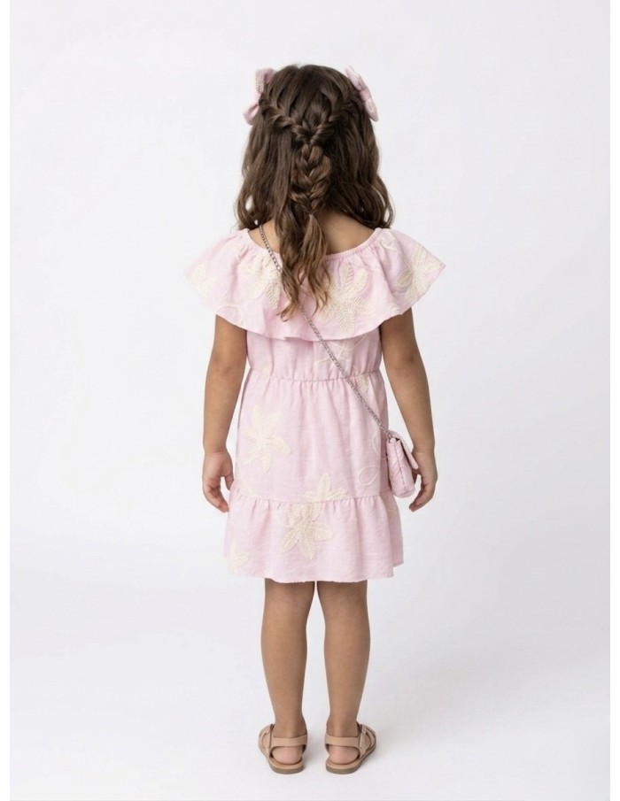 ROBE À VOLANTS BRODÉ + SAC ASSORTI ROSE - FILLE