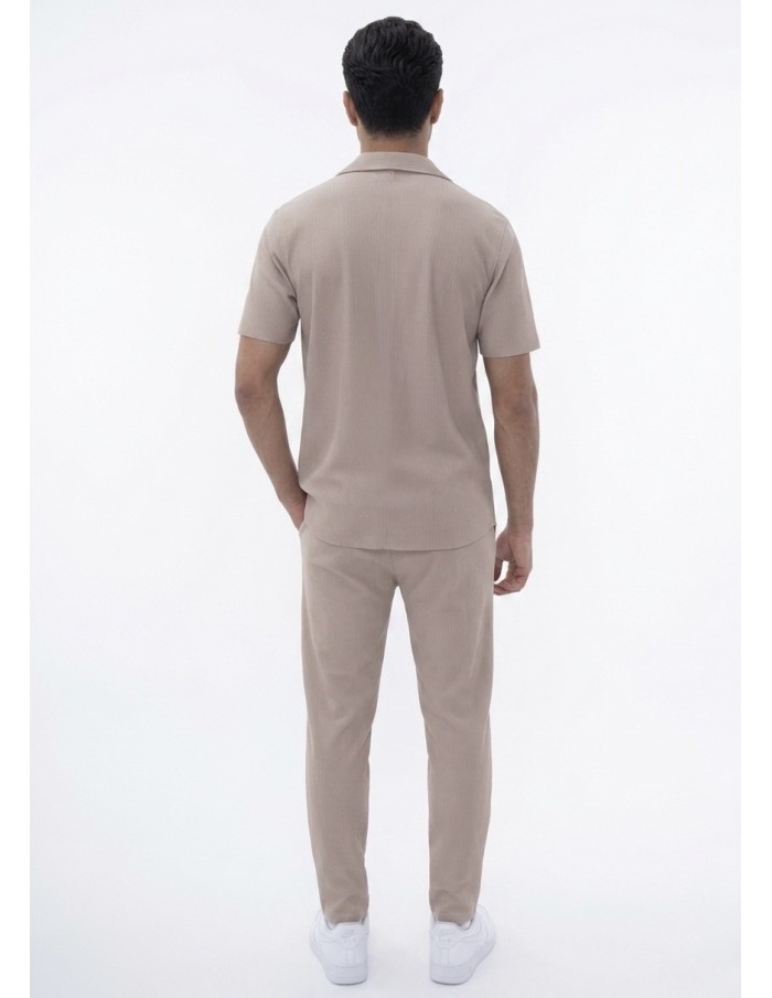 ENSEMBLE CHEMISE + PANTALON PLISSÉ BEIGE - HOMME