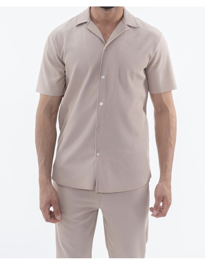 ENSEMBLE CHEMISE + PANTALON PLISSÉ BEIGE - HOMME