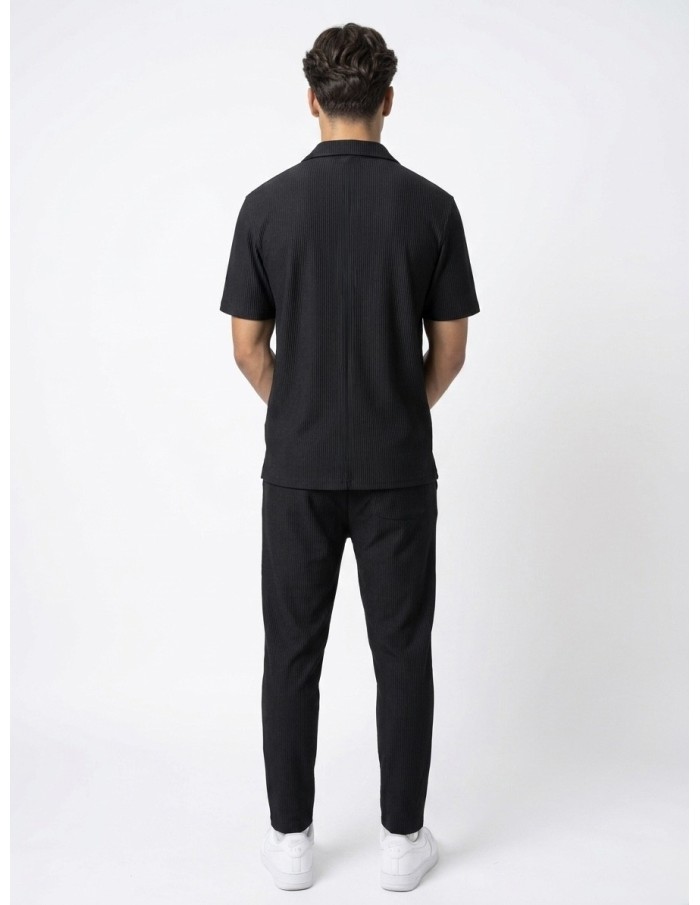 ENSEMBLE CHEMISE + PANTALON PLISSÉ NOIR  - HOMME