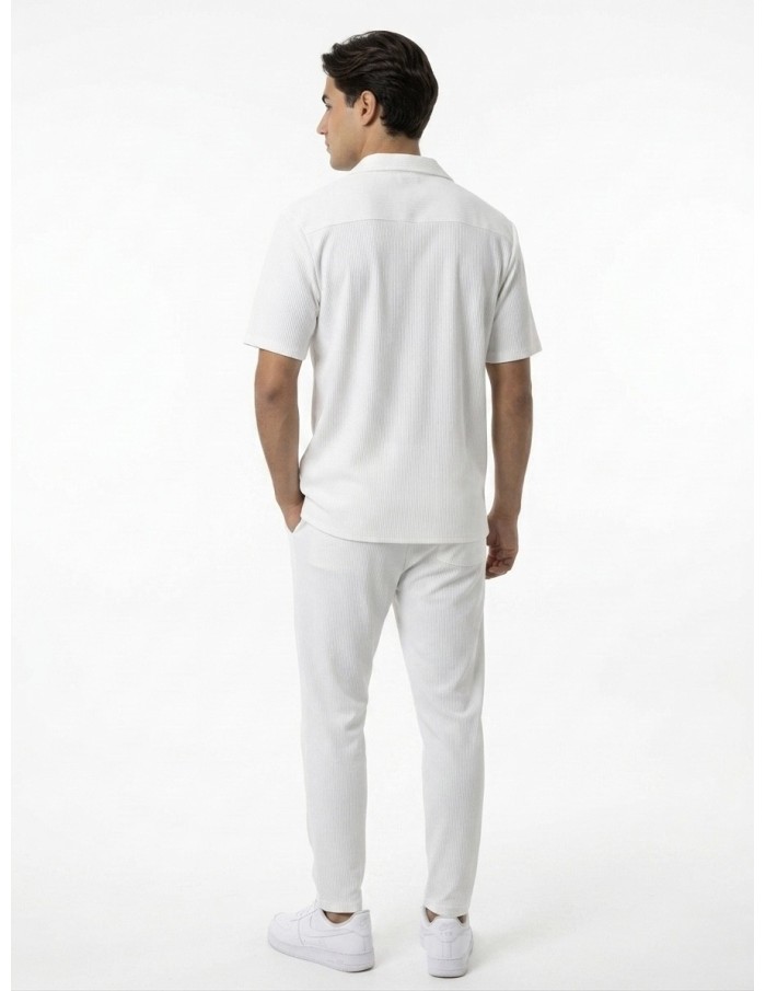 ENSEMBLE CHEMISE + PANTALON PLISSÉ BLANC  - HOMME