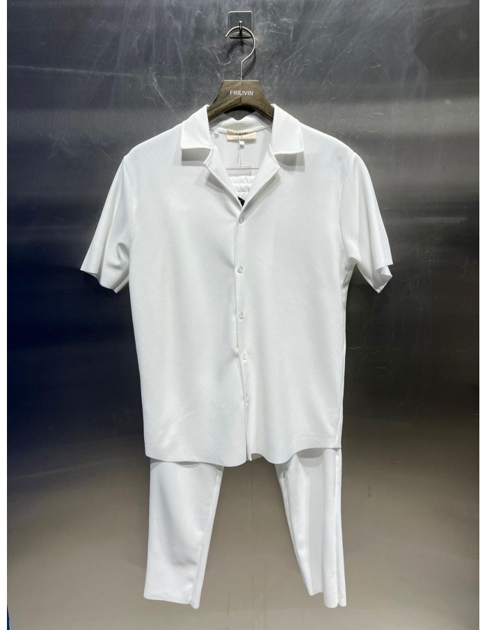 ENSEMBLE CHEMISE + PANTALON PLISSÉ BLANC  - HOMME
