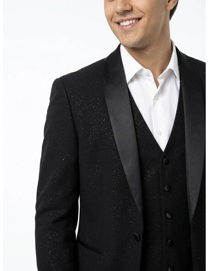 Costume 3 pièces noir paillettes  - homme