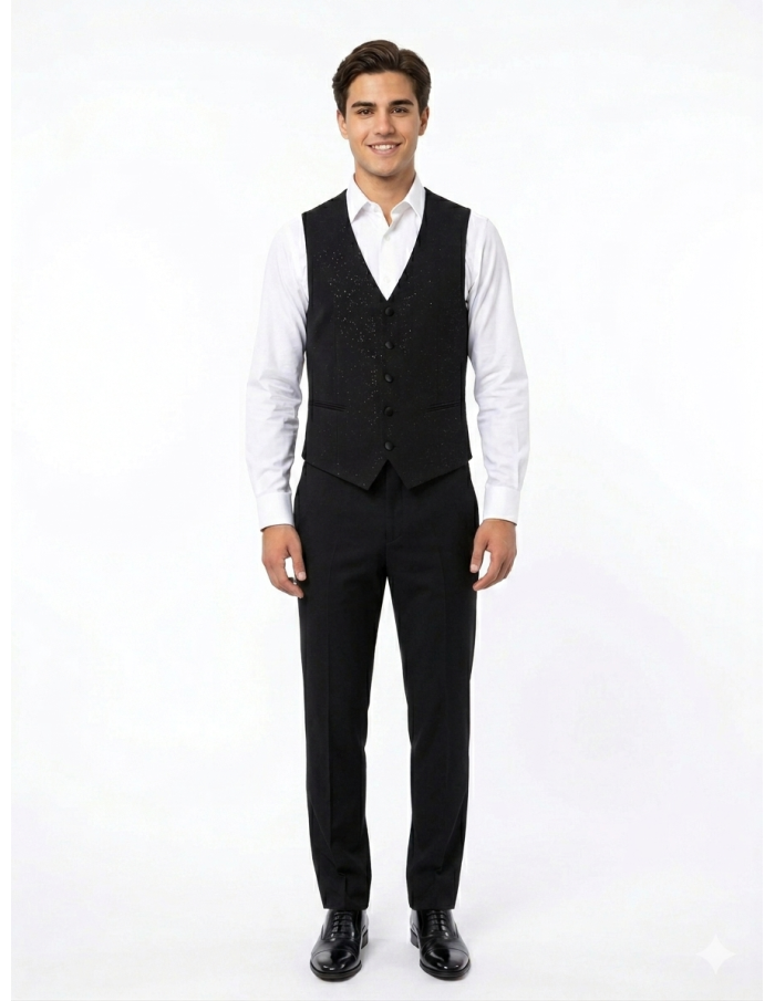 Costume 3 pièces noir paillettes  - homme