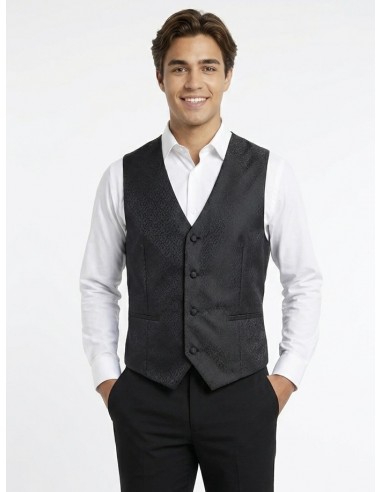 GILET DE COSTUME DOS SATINÉ NOIR - HOMME