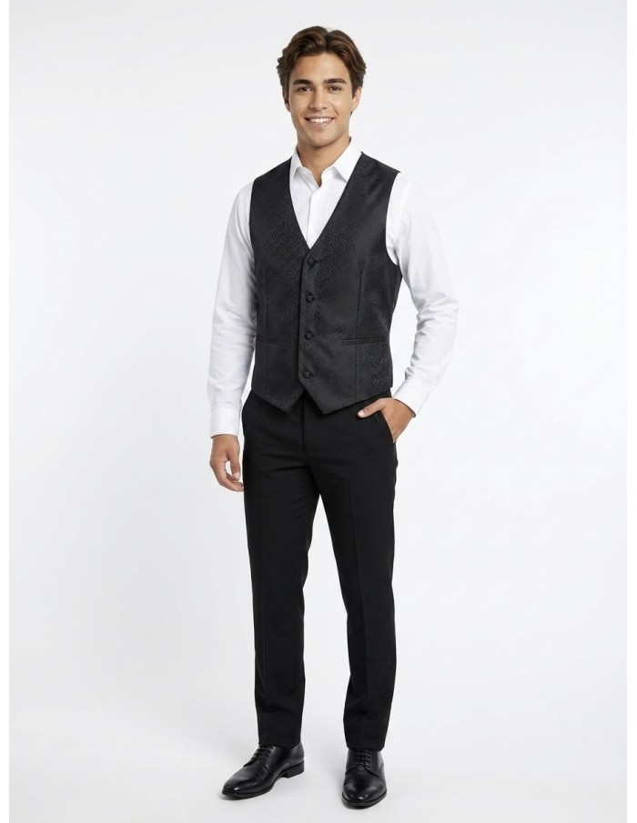 GILET DE COSTUME DOS SATINÉ NOIR - HOMME