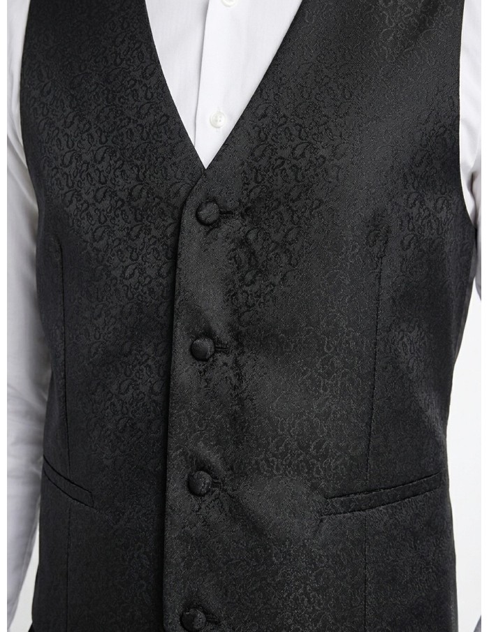 GILET DE COSTUME DOS SATINÉ NOIR - HOMME