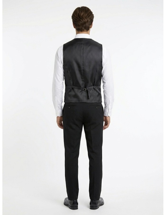 GILET DE COSTUME DOS SATINÉ NOIR - HOMME