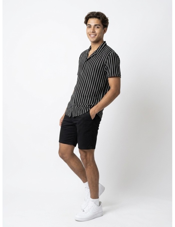 CHEMISE RAYÉE NOIR & RAYURES BLANCHES – HOMME