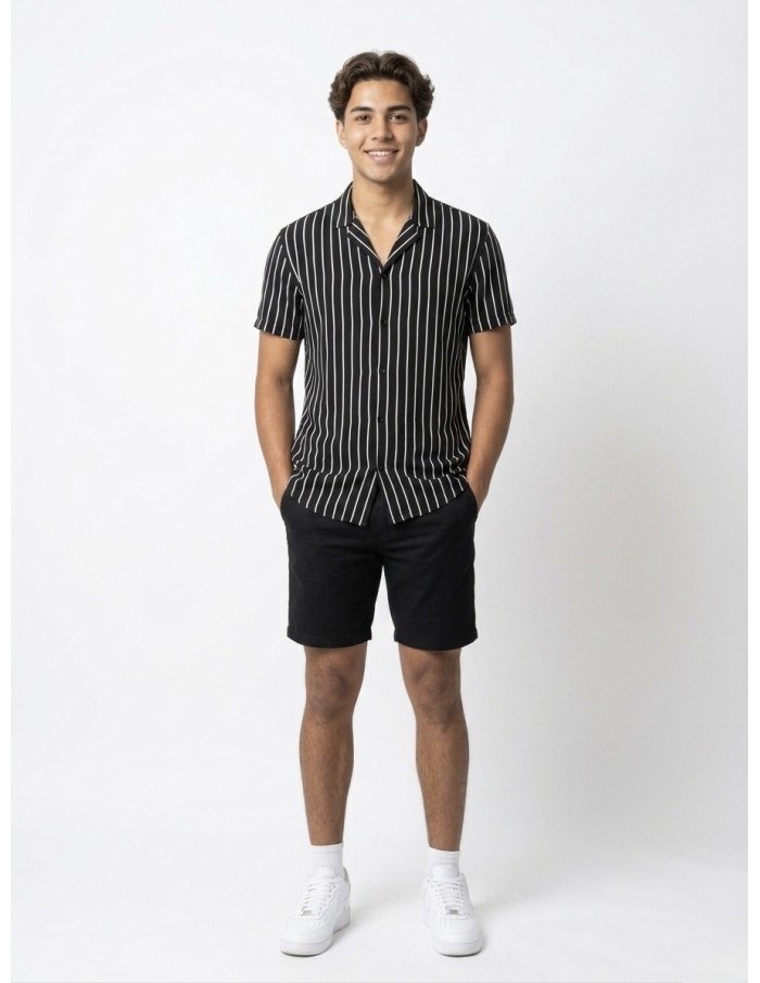 CHEMISE RAYÉE NOIR & RAYURES BLANCHES – HOMME