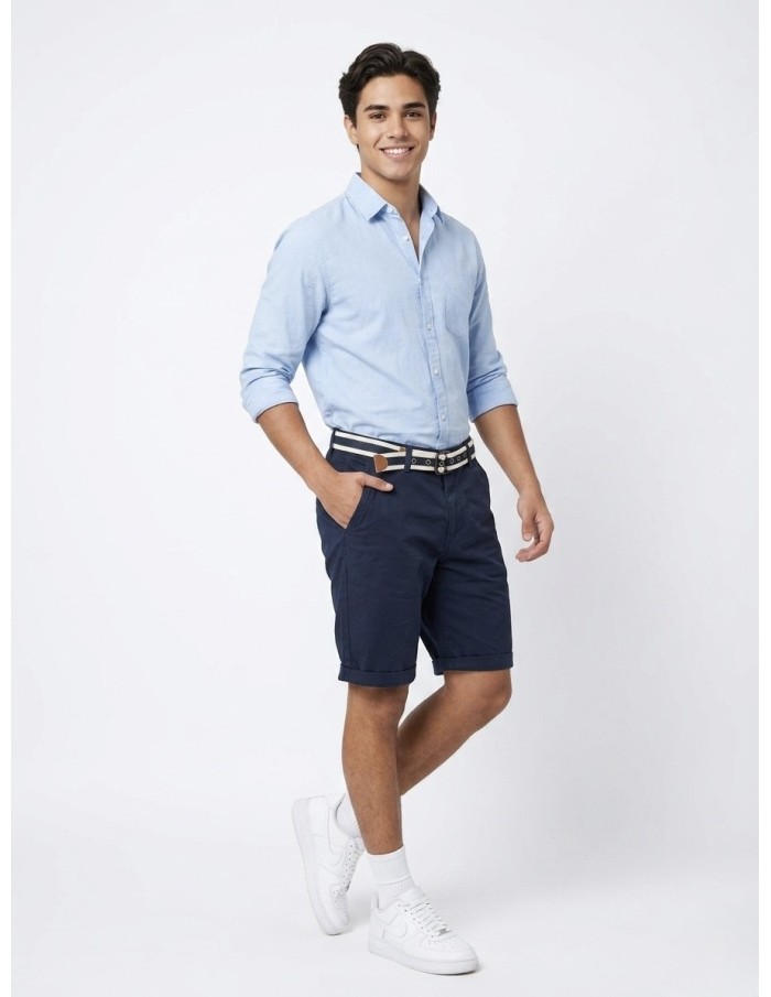 SHORT BLEU MARINE ET CEINTURE TRESSÉE  - HOMME