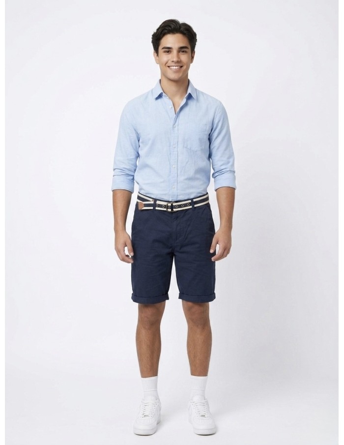 SHORT BLEU MARINE ET CEINTURE TRESSÉE  - HOMME