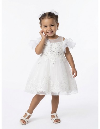 ROBE PERLÉ ET NOEUD SATIN DOS BLANCHE...