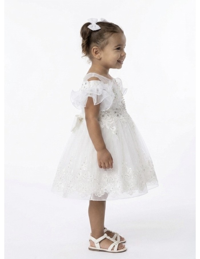 ROBE PERLÉ ET NOEUD SATIN DOS BLANCHE - BÉBÉ