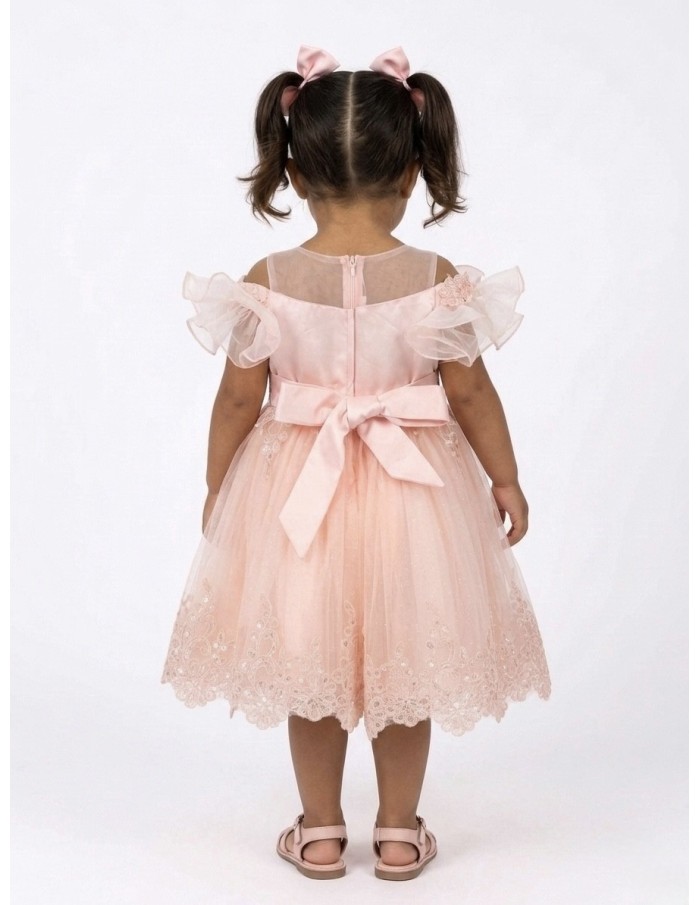 ROBE ROSE POUDRÉ PERLÉ ET NOEUD SATIN DOS - FILLE