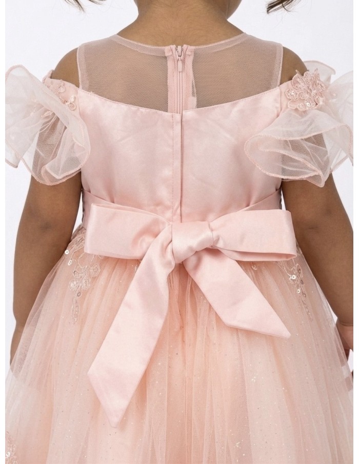 ROBE ROSE POUDRÉ PERLÉ ET NOEUD SATIN DOS - FILLE