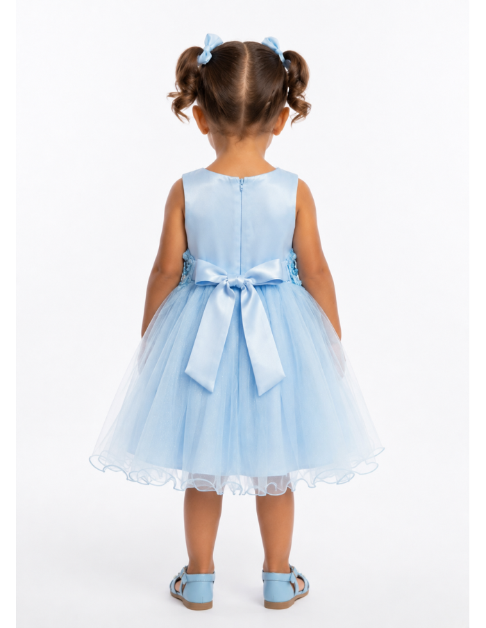 ROBE PERLÉ ET NOEUD SATIN DOS BLEU - FILLE