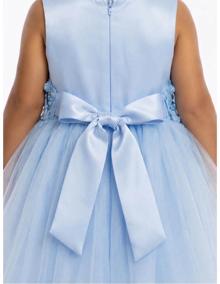 ROBE PERLÉ ET NOEUD SATIN DOS BLEU - FILLE