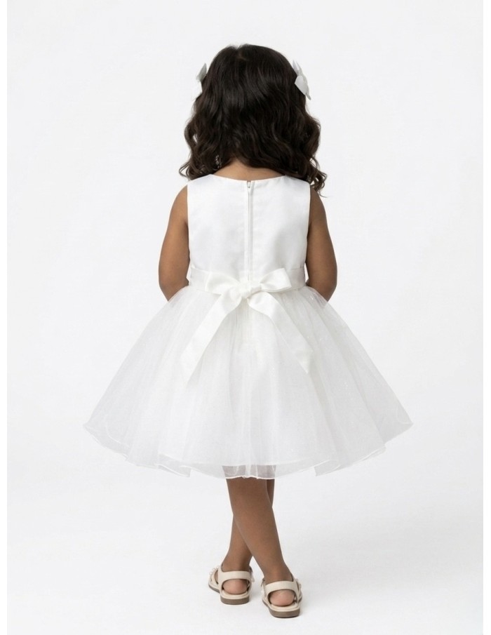 ROBE FLEURS EN RELIEF & PERLES BLANCHE - BÉBÉ