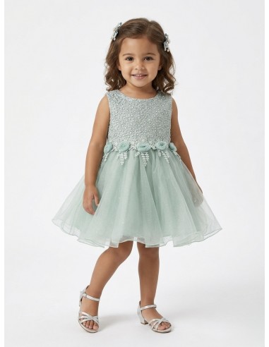 ROBE FLEURS BRODÉES & TULLE VERT...