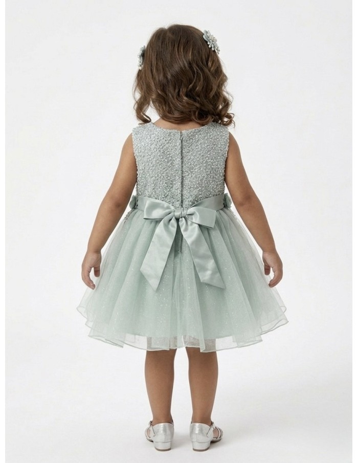 ROBE FLEURS BRODÉES & TULLE VERT D'EAU - BÉBÉ