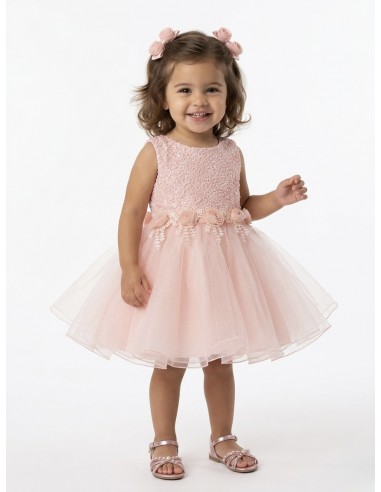 ROBE FLEURS BRODÉES & TULLE ROSE - BÉBÉ