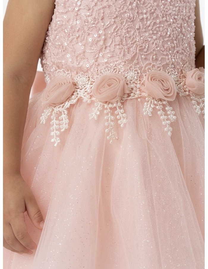 ROBE FLEURS BRODÉES & TULLE ROSE - BÉBÉ