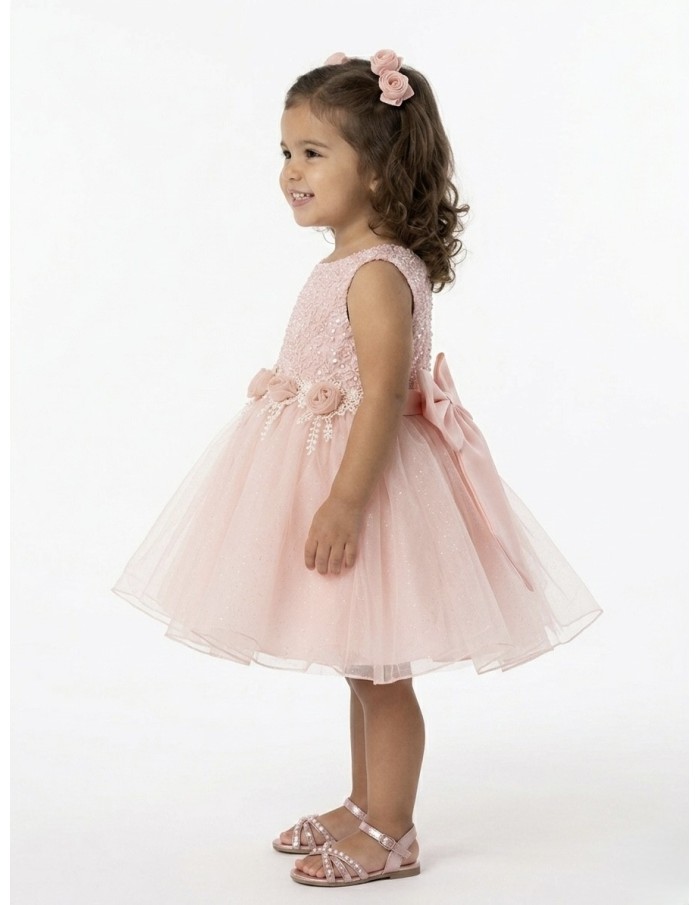 ROBE FLEURS BRODÉES & TULLE ROSE - BÉBÉ