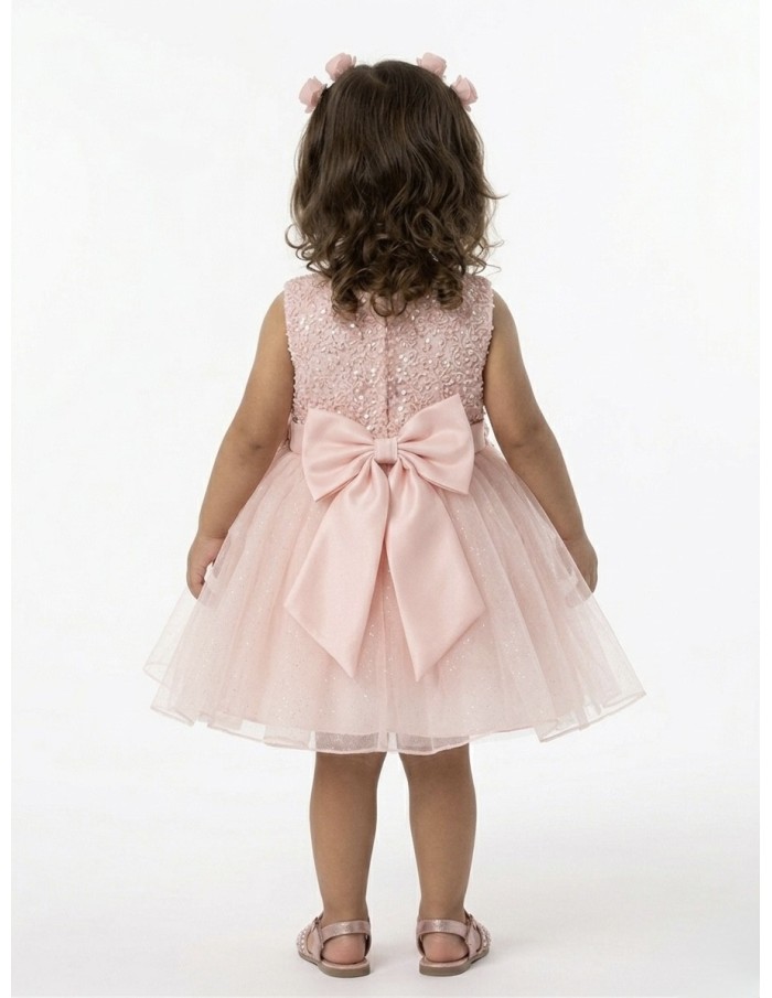ROBE FLEURS BRODÉES & TULLE ROSE - BÉBÉ