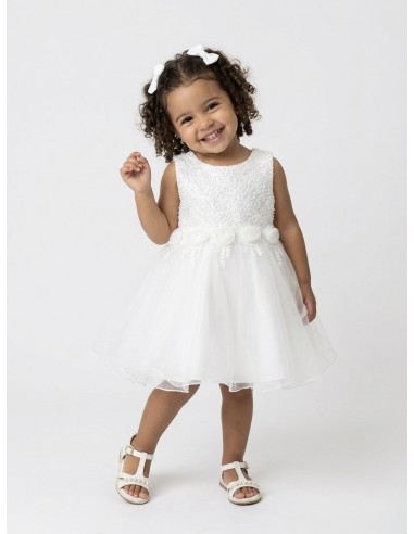 ROBE FLEURS BRODÉES & TULLE BLANCHE -...