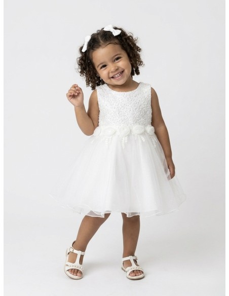 ROBE FLEURS BRODÉES & TULLE BLANCHE - BÉBÉ