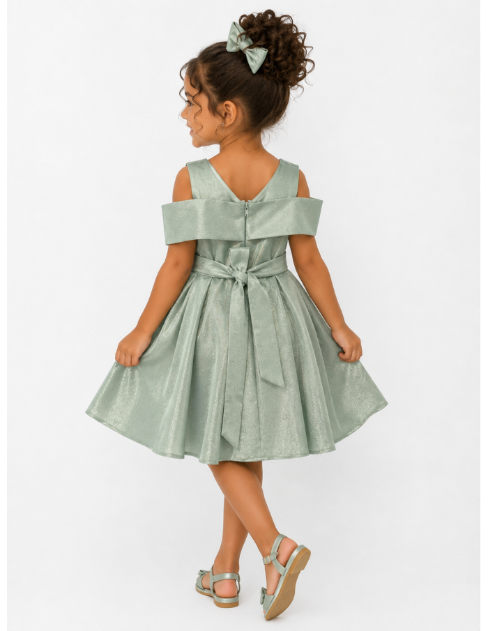 ROBE SCINTILLANTE ET NŒUD DÉCORATIF VERT D'EAU - FILLE