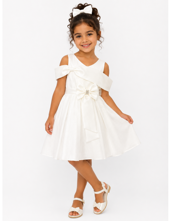 ROBE SCINTILLANTE ET NŒUD DÉCORATIF BLANCHE - FILLE