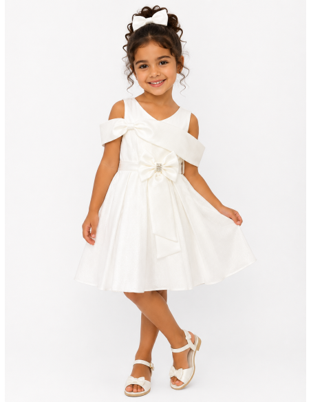 ROBE SCINTILLANTE ET NŒUD DÉCORATIF BLANCHE - FILLE