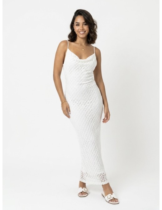 Robe longue à col bénitier blanche - FEMME