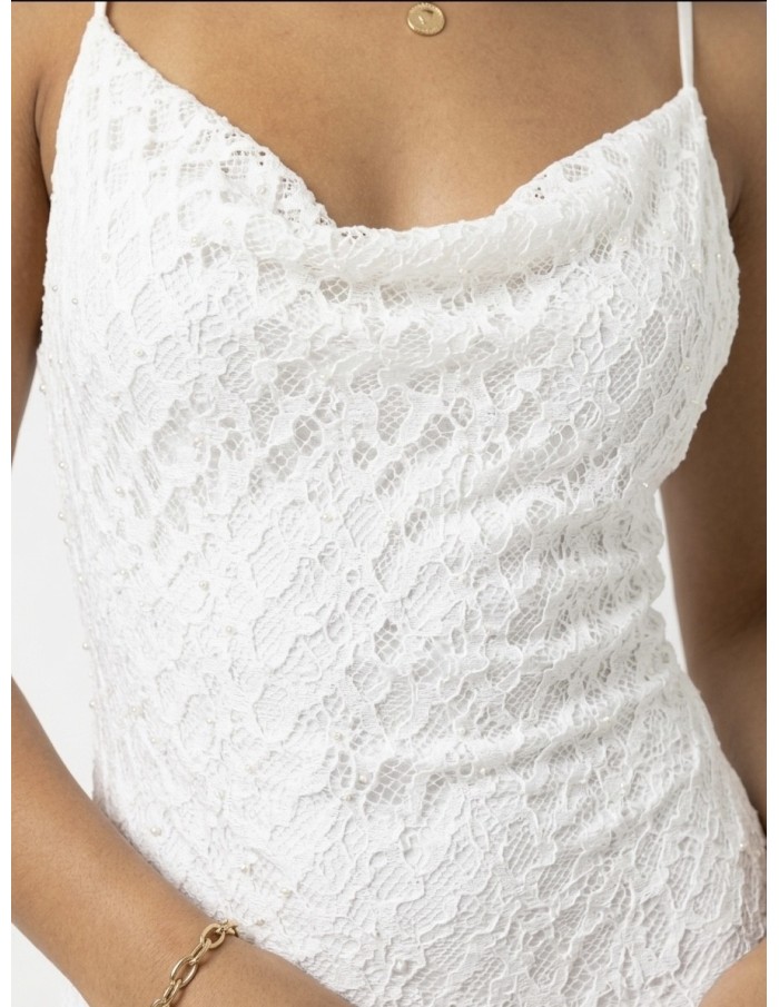 Robe longue à col bénitier blanche - FEMME
