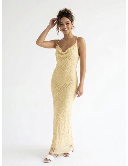 Robe longue à col bénitier jaune - FEMME